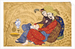 Lovers embracing and drinking wine by Afzal al-husaini