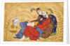 Lovers embracing and drinking wine by Afzal al-husaini