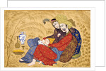 Lovers embracing and drinking wine by Afzal al-husaini