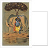 Krishna milking a cow by Unknown