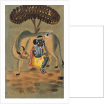 Krishna milking a cow by Unknown