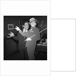 Anthony Newley with cardboard cut-out of himself by Harry Hammond