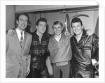 Eddie Cochran (2nd left) with John Barry, Adam Faith and Gene Vincent by Harry Hammond