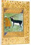 An Indian black buck being led by its keeper by Anonymous
