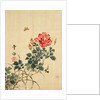 Wild Red Rose Buds, Butterfly and Foliage by Sekkisai