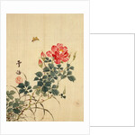 Wild Red Rose Buds, Butterfly and Foliage by Sekkisai