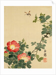 Wasp, Red Flower and Foliage by Seiho