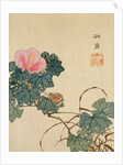 Snail, Pink Flower and Foliage by Shasai
