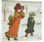 Girl and boys in the snow by Kate Greenaway