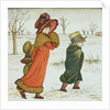Girl and boys in the snow by Kate Greenaway