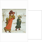 Girl and boys in the snow by Kate Greenaway