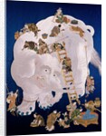 White elephant washed by 18 men, embroidered on a fukusa. Japan, 19th century by Unknown