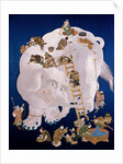 White elephant washed by 18 men, embroidered on a fukusa. Japan, 19th century by Unknown