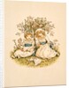 Two girls seated on the ground under a tree by Kate Greenaway