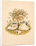 Two girls seated on the ground under a tree by Kate Greenaway