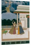 Girl & old woman take refuge from a storm. India, Mughal period, late 18th century by Unknown