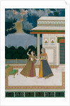 Girl & old woman take refuge from a storm. India, Mughal period, late 18th century by Unknown