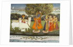 Krishna playing the flute to the gopis. Jaipur, India, 1840 by Unknown