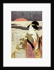 A girl and the sunrise over the sea at New Year by Eishosai Choki