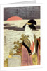 A girl and the sunrise over the sea at New Year by Eishosai Choki
