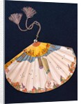 Fan depicting a topless woman with vines, leaves and grapes by Georges Barbier
