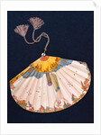 Fan depicting a topless woman with vines, leaves and grapes by Georges Barbier