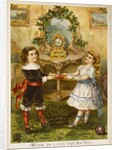 Card showing a boy and a girl pulling Christmas crackers. England, 19th-20th century by Unknown