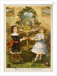 Card showing a boy and a girl pulling Christmas crackers. England, 19th-20th century by Unknown