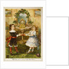 Card showing a boy and a girl pulling Christmas crackers. England, 19th-20th century by Unknown