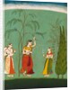 A Princess, her maid and a fly-whisk bearer amongst flowering trees. Bundi, Rajasthan, India, late 17th century by Unknown
