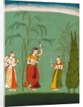 A Princess, her maid and a fly-whisk bearer amongst flowering trees. Bundi, Rajasthan, India, late 17th century by Unknown