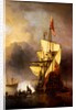 Calm: A Small Ship At Anchor Firing A Salute by Willem Van de Velde