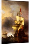 Calm: A Small Ship At Anchor Firing A Salute by Willem Van de Velde