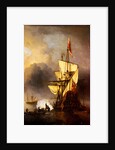 Calm: A Small Ship At Anchor Firing A Salute by Willem Van de Velde