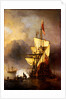 Calm: A Small Ship At Anchor Firing A Salute by Willem Van de Velde