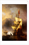 Calm: A Small Ship At Anchor Firing A Salute by Willem Van de Velde