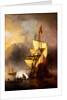 Calm: A Small Ship At Anchor Firing A Salute by Willem Van de Velde
