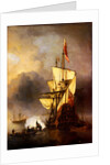 Calm: A Small Ship At Anchor Firing A Salute by Willem Van de Velde