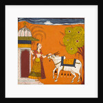 Lady stroking a bull by Unknown