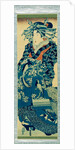 Oiran parading wearing a blue dress by Keisai Eisen