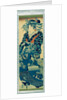 Oiran parading wearing a blue dress by Keisai Eisen