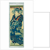 Oiran parading wearing a blue dress by Keisai Eisen