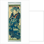 Oiran parading wearing a blue dress by Keisai Eisen