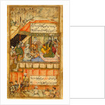 Queen holding audience in a tent by Unknown