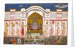 Ruler and his attendants worshipping an image of Krishna by Unknown