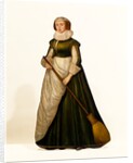 Dummy board figure of a housemaid holding a broom. Kent, England, c.1630. by Unknown