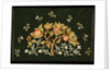 Sachet embroidered with fruits on a dark background by May Morris
