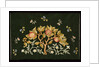 Sachet embroidered with fruits on a dark background by May Morris