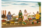 Women selling fruit, vegetables, grains and spices in a bazaar by Shiva Dayal Lal