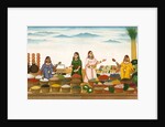 Women selling fruit, vegetables, grains and spices in a bazaar by Shiva Dayal Lal